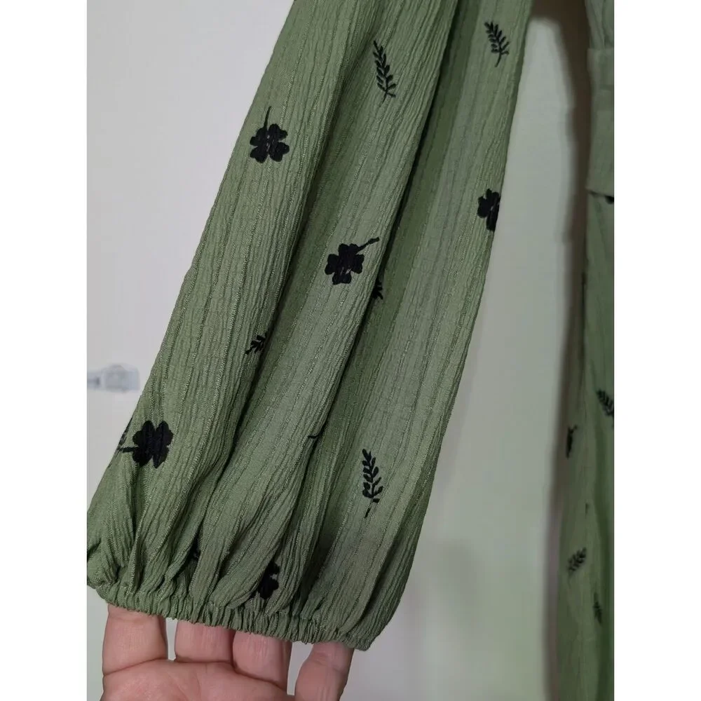 Sage Green Botanical Maxi Dress Corset Waist Cottagecore Small - Picture 4 of 6